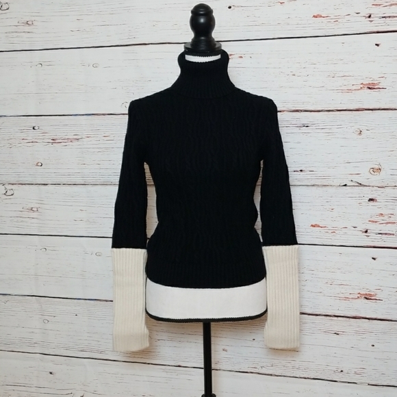 ZARA // cable knit color block turtleneck sweater - Picture 2 of 14